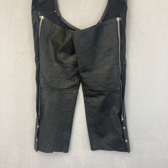 Leather Club Chaps Mens Large L Black Motorcycle Adjustable Belt Zip Side Snap - Picture 16 of 16